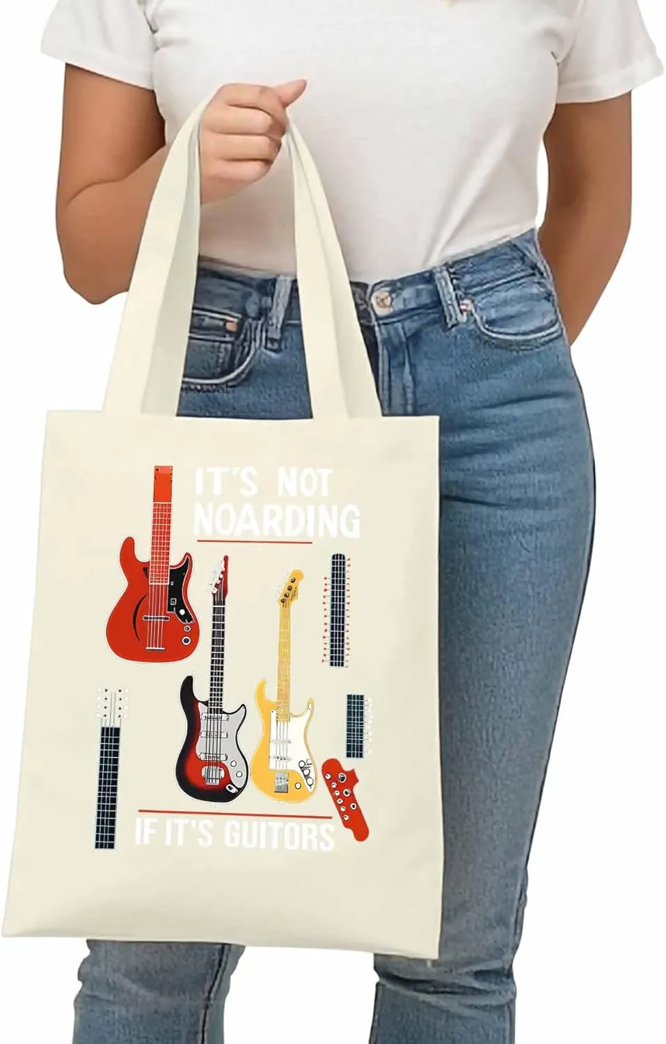 Canvas Tote Bag Guitar Watercolor Reusable Grocery Shopping Bags with Handle, Music Lover Large Canvas