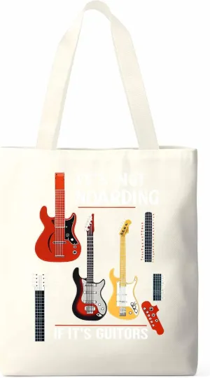 Canvas Tote Bag Guitar Watercolor Reusable Grocery Shopping Bags with Handle, Music Lover Large Canvas