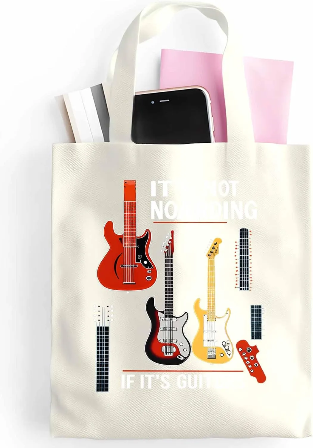 Canvas Tote Bag Guitar Watercolor Reusable Grocery Shopping Bags with Handle, Music Lover Large Canvas