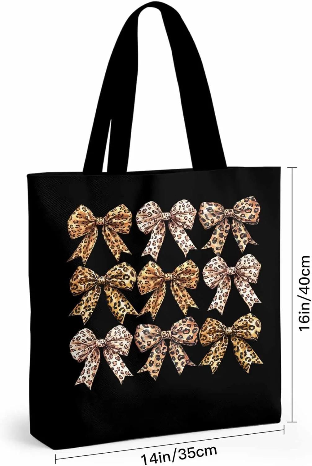 Canvas Tote Bag Leopard Bow Reusable Grocery Shopping Bags with Handle, Animal Print Large Canvas