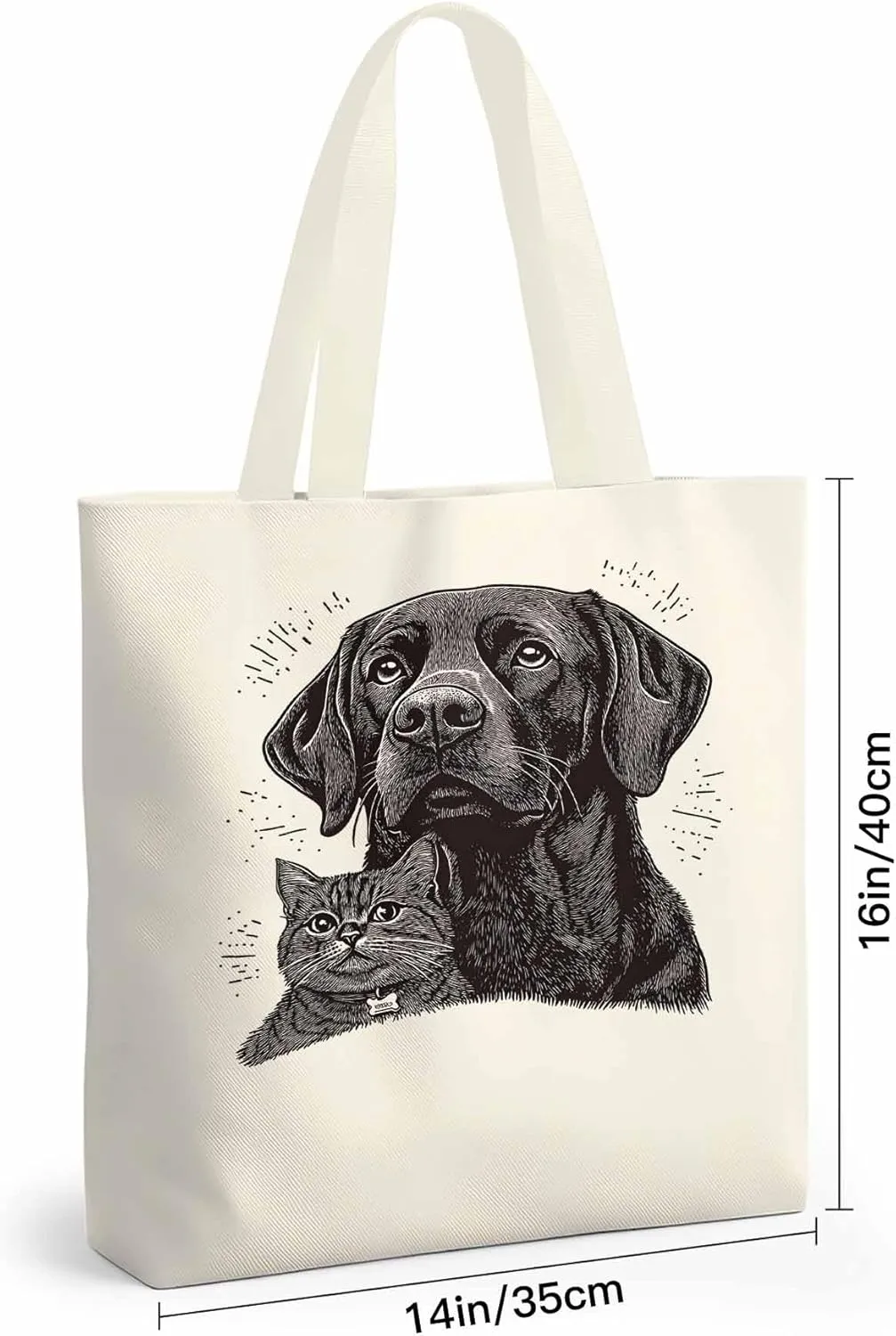 Canvas Tote Bag Vintage Dog Cat Reusable Grocery Shopping Bags with Handle, Cute Animal Large Canvas