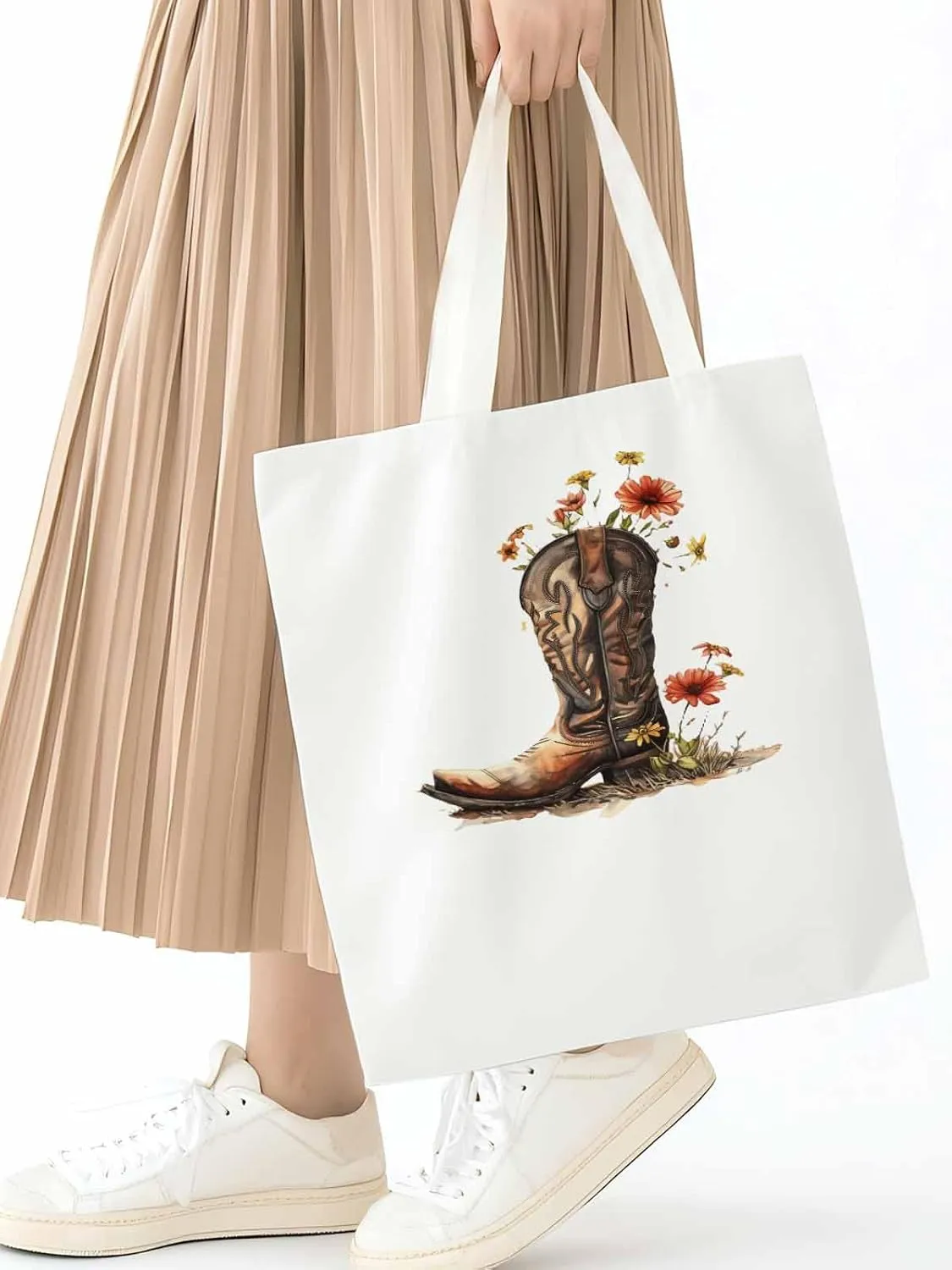Canvas Tote Bag, Western Aesthetic Canvas Tote Handbags for Women Shoulder Bag Watercolor Floral