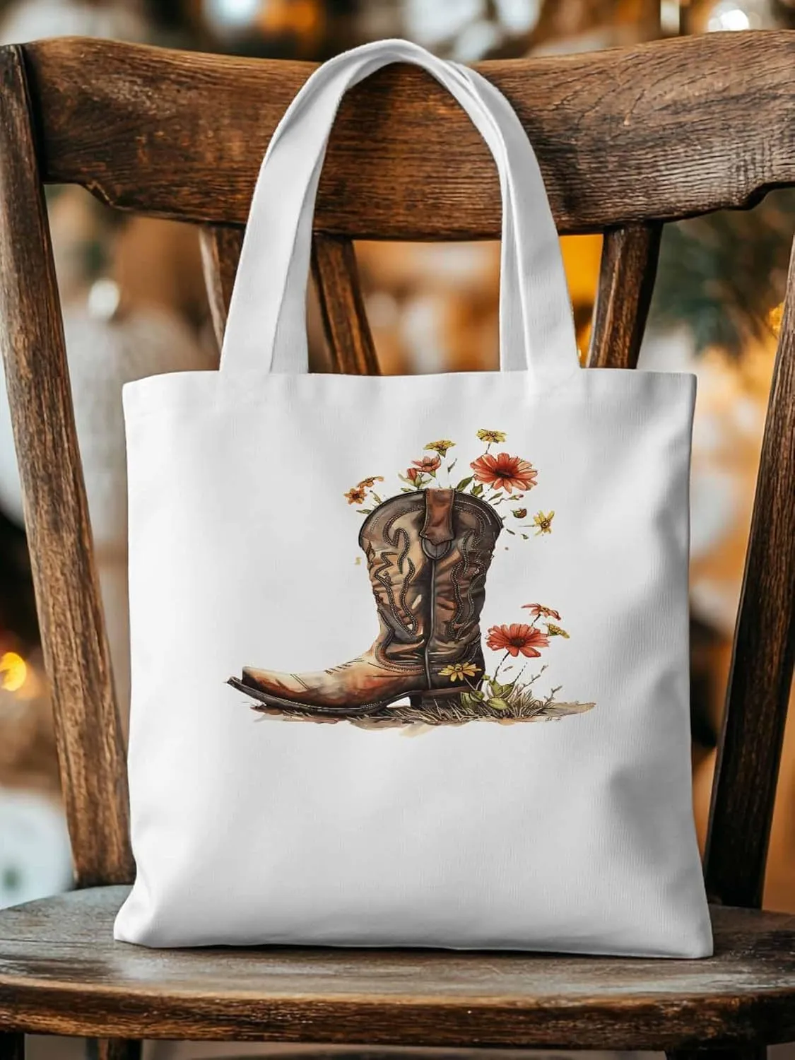 Canvas Tote Bag, Western Aesthetic Canvas Tote Handbags for Women Shoulder Bag Watercolor Floral