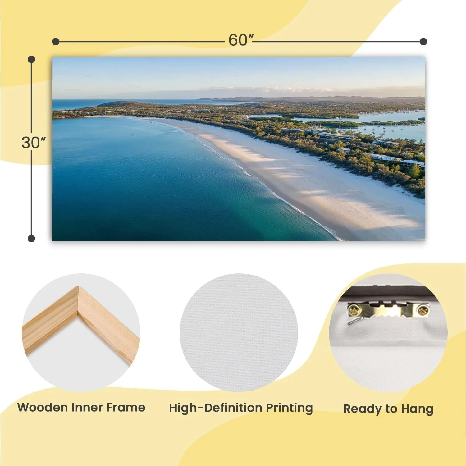 Canvas Wall Art Prints Aerial view Noosa Queensland Large Framed Wall Art Painting Artwork Poster Hanging Home Decor for Living Room Office Bathroom 30"x60"