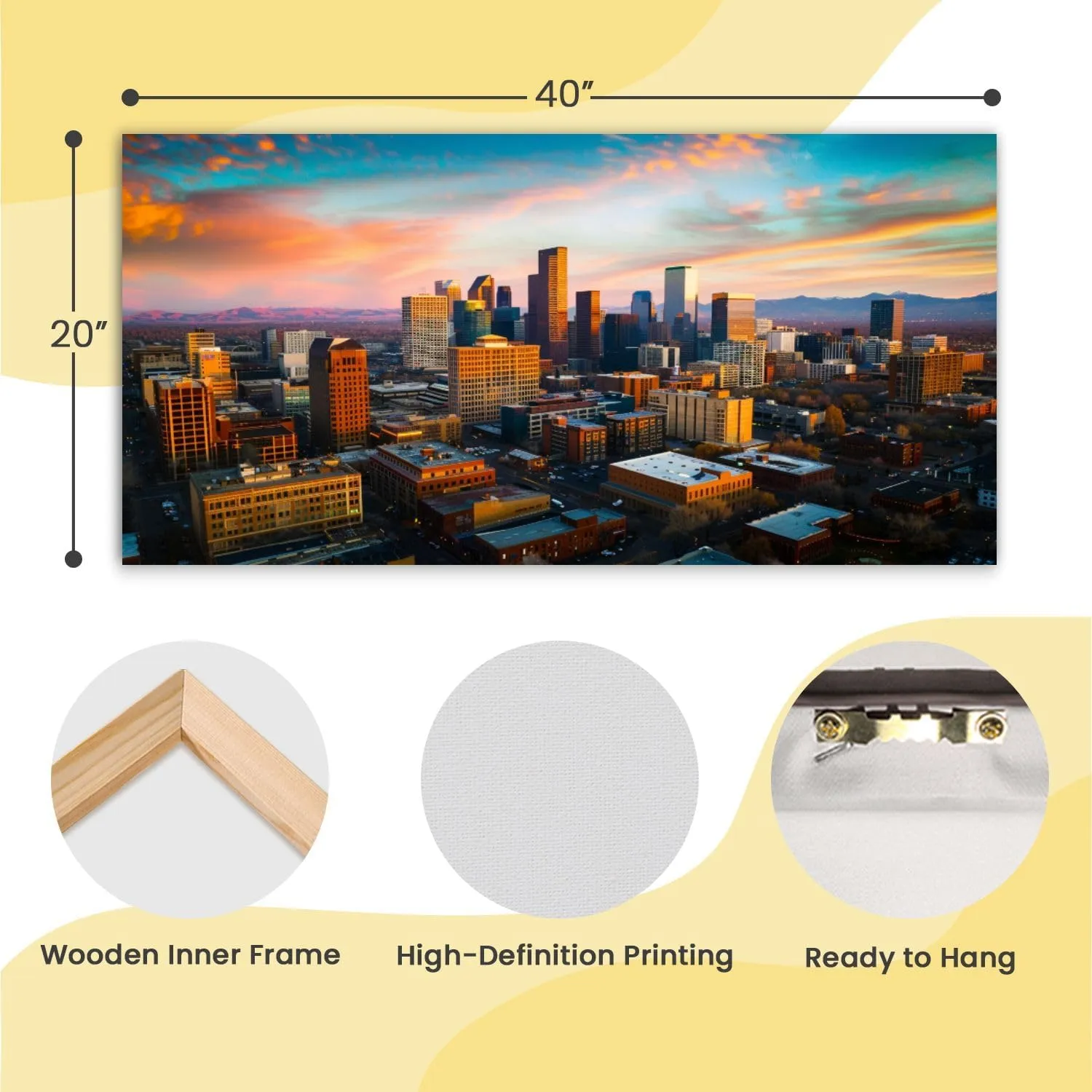 Canvas Wall Art Prints Alpine Glow Denver Morning Sunrise Large Framed Wall Art Painting Artwork Poster Hanging Home Decor for Living Room Office Bathroom 20"x40"