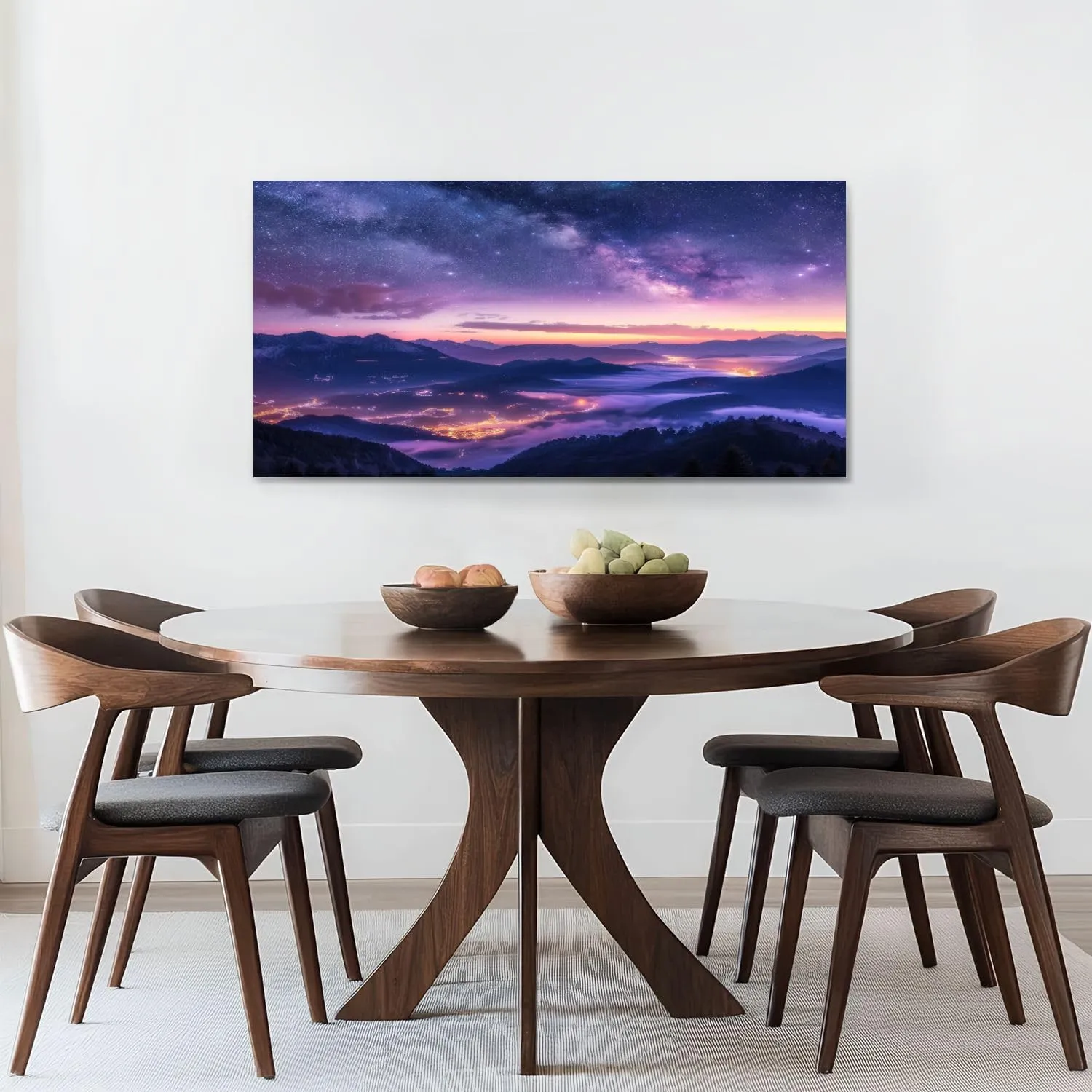 Canvas Wall Art Prints Milky Way mountains fog summer Landscape alpine mountain valley purple Large Framed Wall Art Painting Artwork Poster Hanging Home Decor for Living Room Office Bathroom 20"x40"