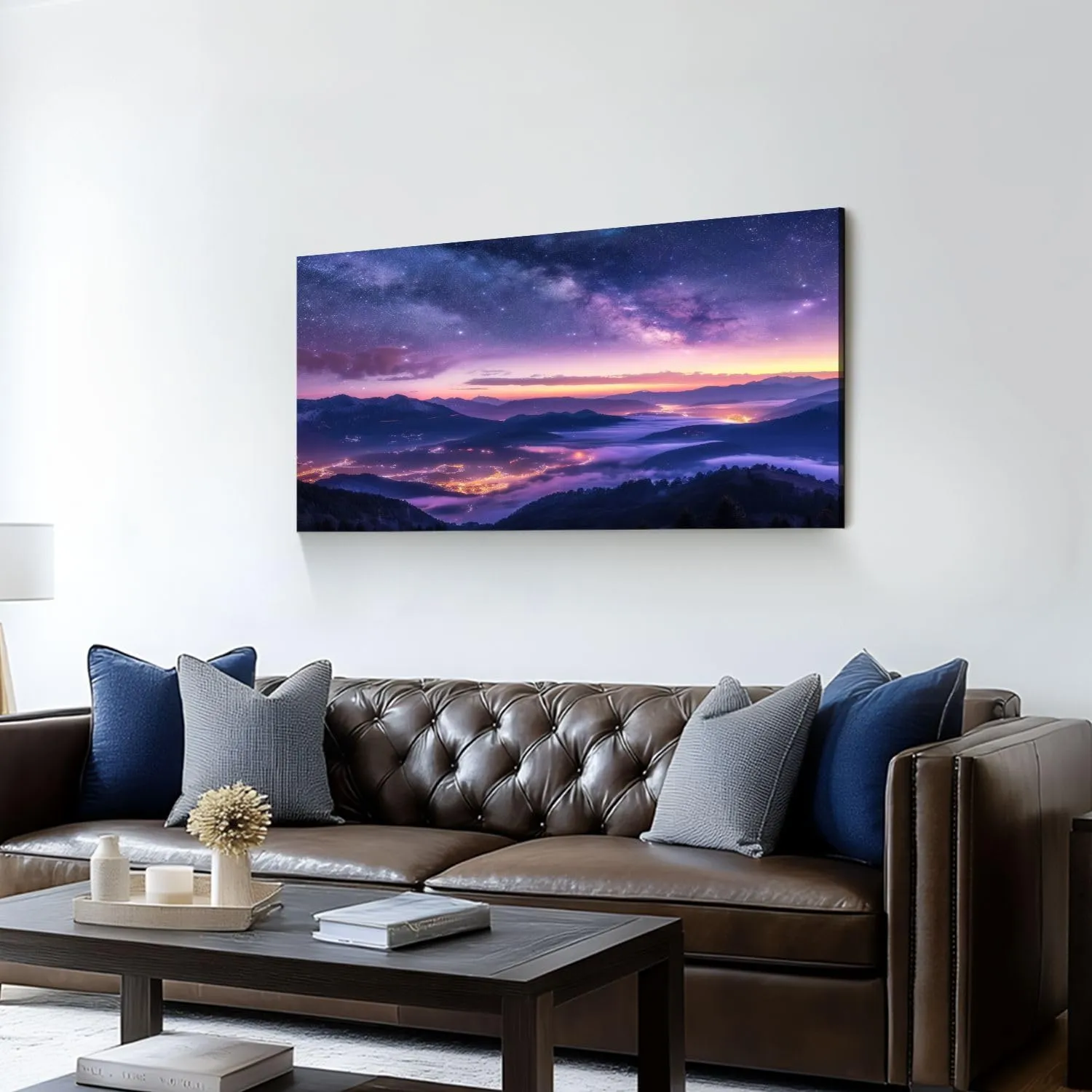 Canvas Wall Art Prints Milky Way mountains fog summer Landscape alpine mountain valley purple Large Framed Wall Art Painting Artwork Poster Hanging Home Decor for Living Room Office Bathroom 20"x40"