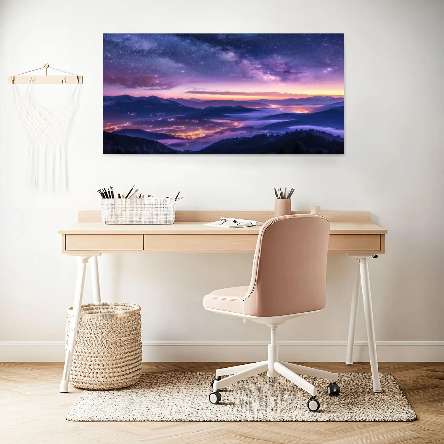 Canvas Wall Art Prints Milky Way mountains fog summer Landscape alpine mountain valley purple Large Framed Wall Art Painting Artwork Poster Hanging Home Decor for Living Room Office Bathroom 20"x40"