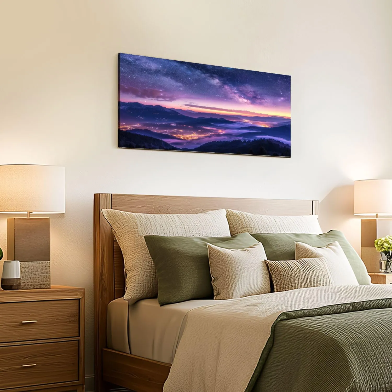 Canvas Wall Art Prints Milky Way mountains fog summer Landscape alpine mountain valley purple Large Framed Wall Art Painting Artwork Poster Hanging Home Decor for Living Room Office Bathroom 20"x40"