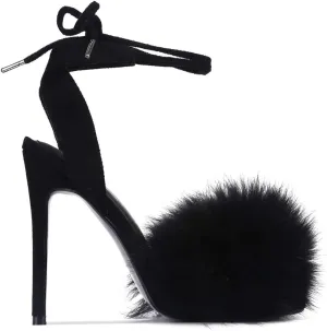 Cape Robbin Women's Ankle strap High Heel Fluffy Faux Fur Heels Sandals