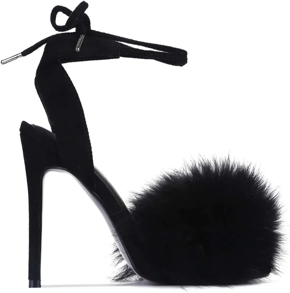 Cape Robbin Women's Ankle strap High Heel Fluffy Faux Fur Heels Sandals