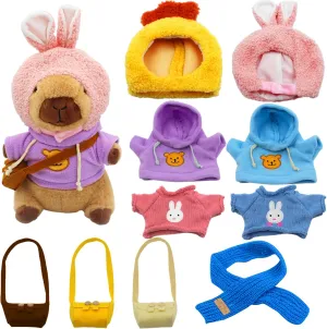 Capybara Plush with 11 pcs Clothes & Accessories,11 in Cute Capybara Stuffed Animal Plush Toys,Capybara Doll ,Dress Up Cute Plushies