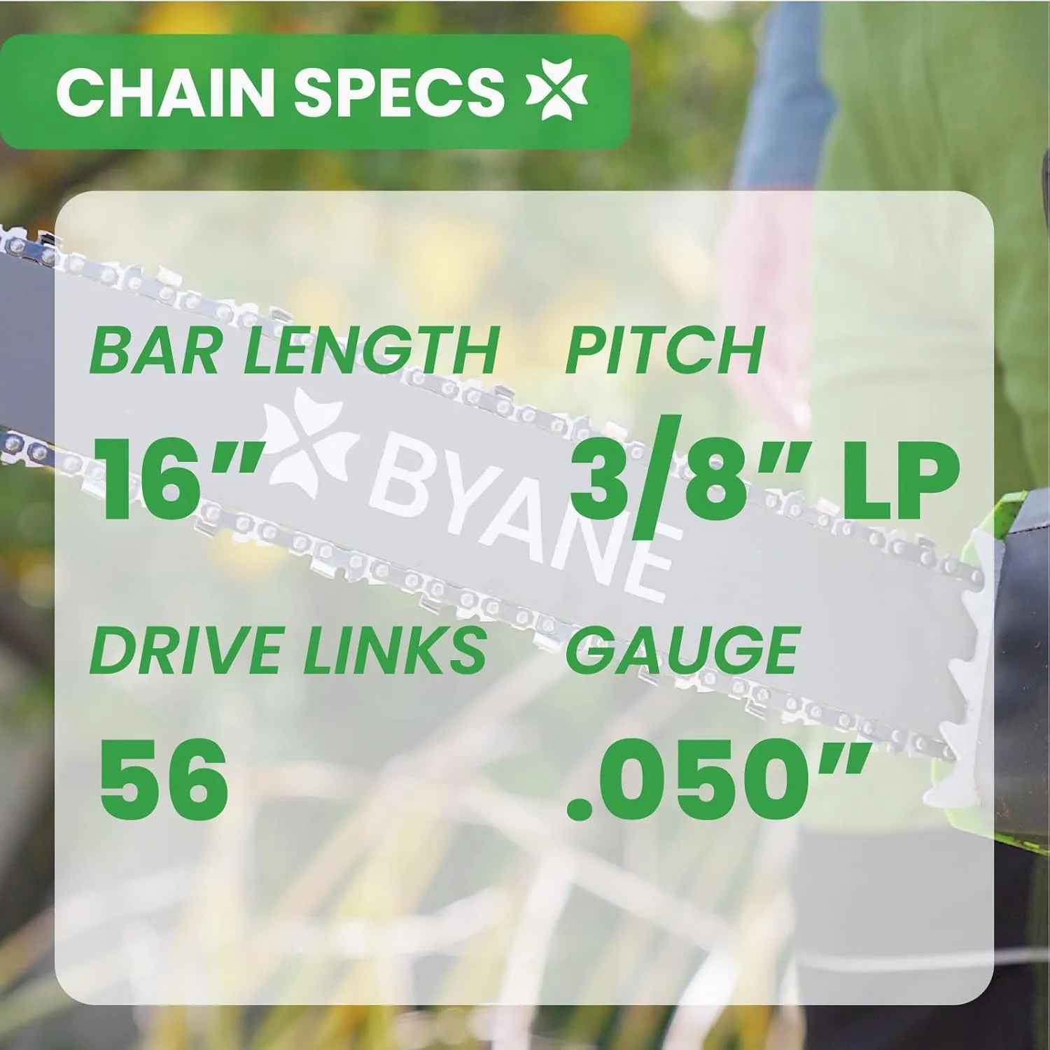 Carbide Chainsaw Chain 16 Inch, 3/8" LP Pitch, 050" Gauge, 56 Drive Links, Gifts for Men, Father's Day Gifts, Fits Craftsman, Poulan, Ryobi, Echo, Greenworks, and More- S56 (1 Chain).