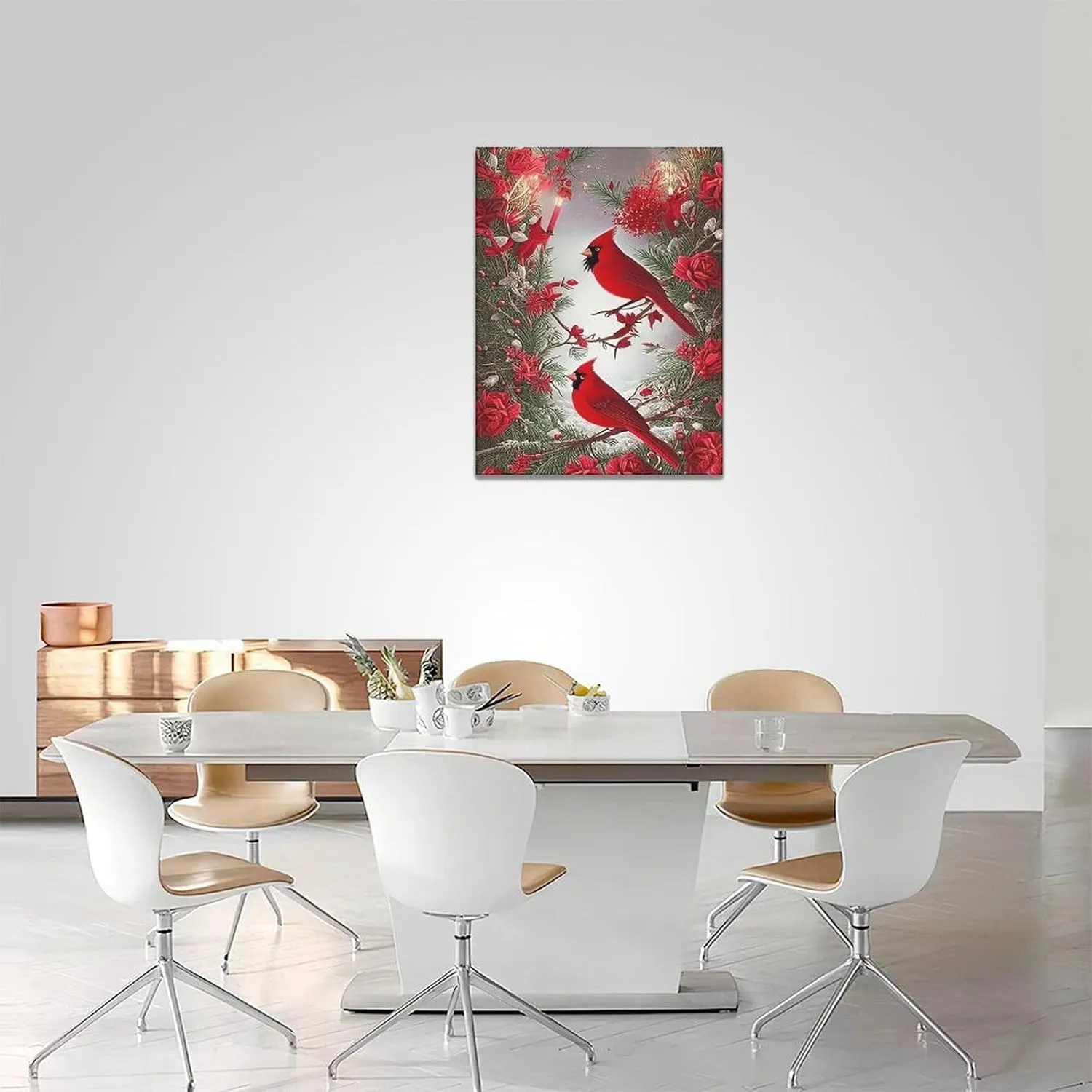 Cardinal Wall Art Winter Red Bird Pictures Wall Decor Rustic Farmhouse Canvas Painting Modern Artwork Home Decoration for Living Room Bathroom Bedroom Office Framed 12"x16"