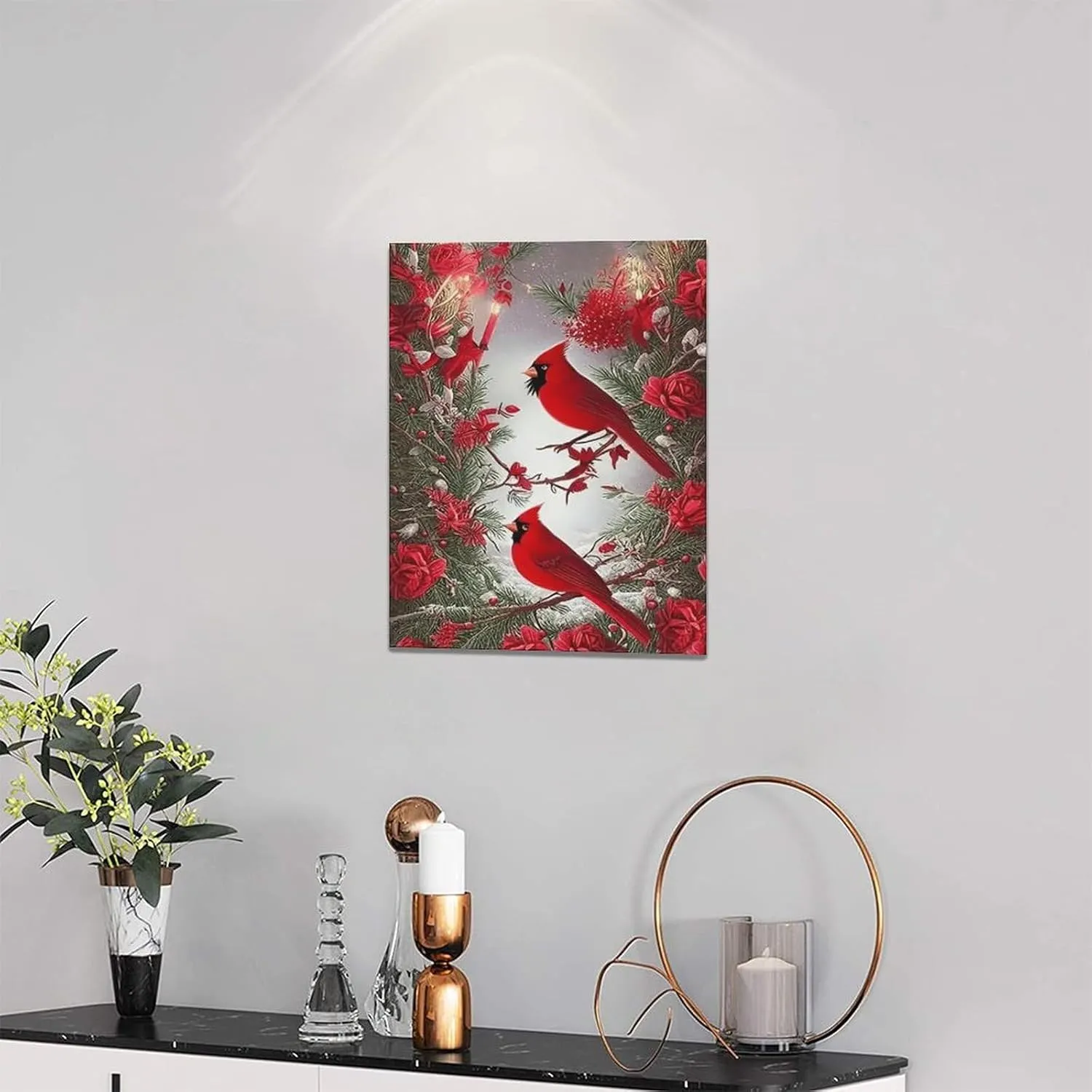 Cardinal Wall Art Winter Red Bird Pictures Wall Decor Rustic Farmhouse Canvas Painting Modern Artwork Home Decoration for Living Room Bathroom Bedroom Office Framed 12"x16"