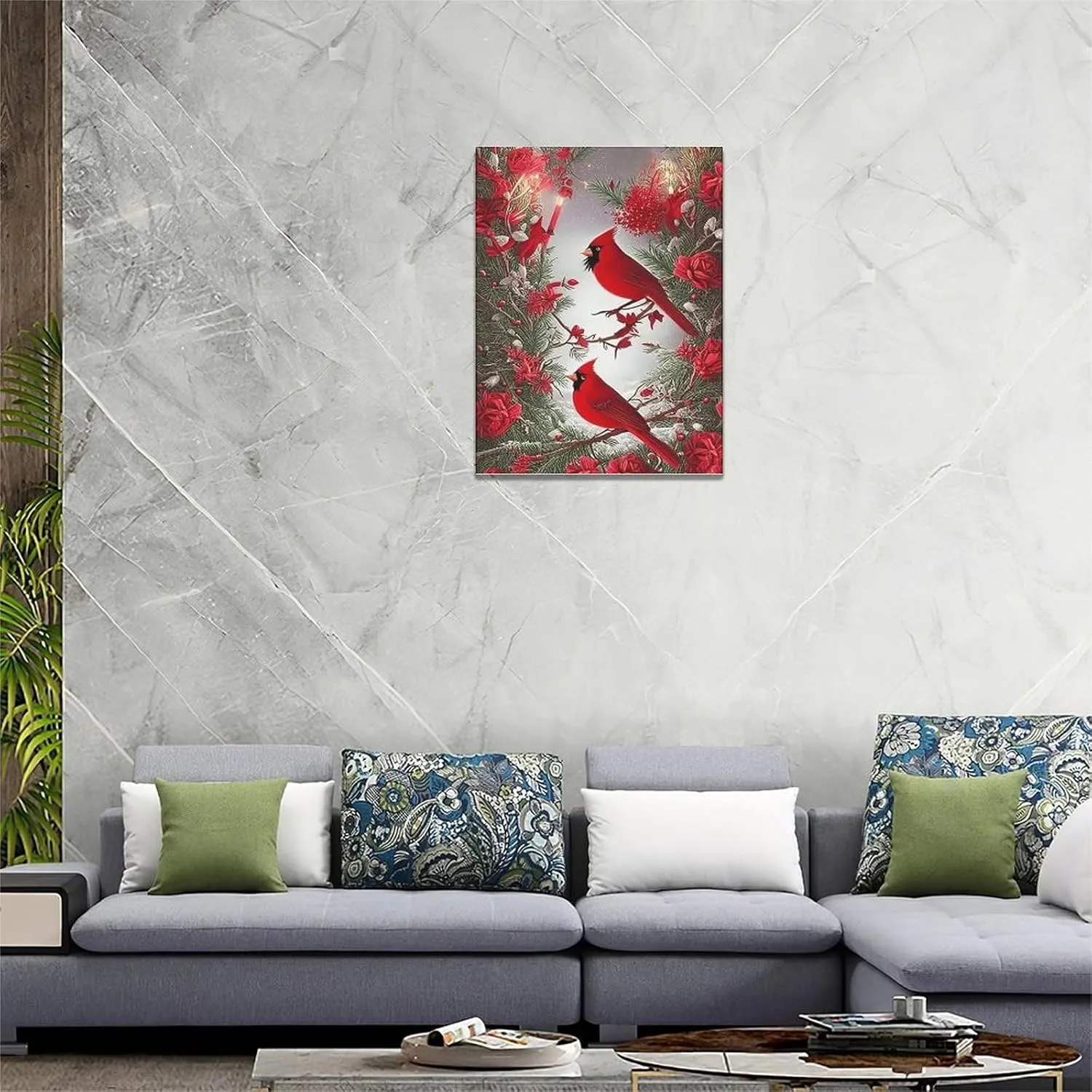 Cardinal Wall Art Winter Red Bird Pictures Wall Decor Rustic Farmhouse Canvas Painting Modern Artwork Home Decoration for Living Room Bathroom Bedroom Office Framed 12"x16"