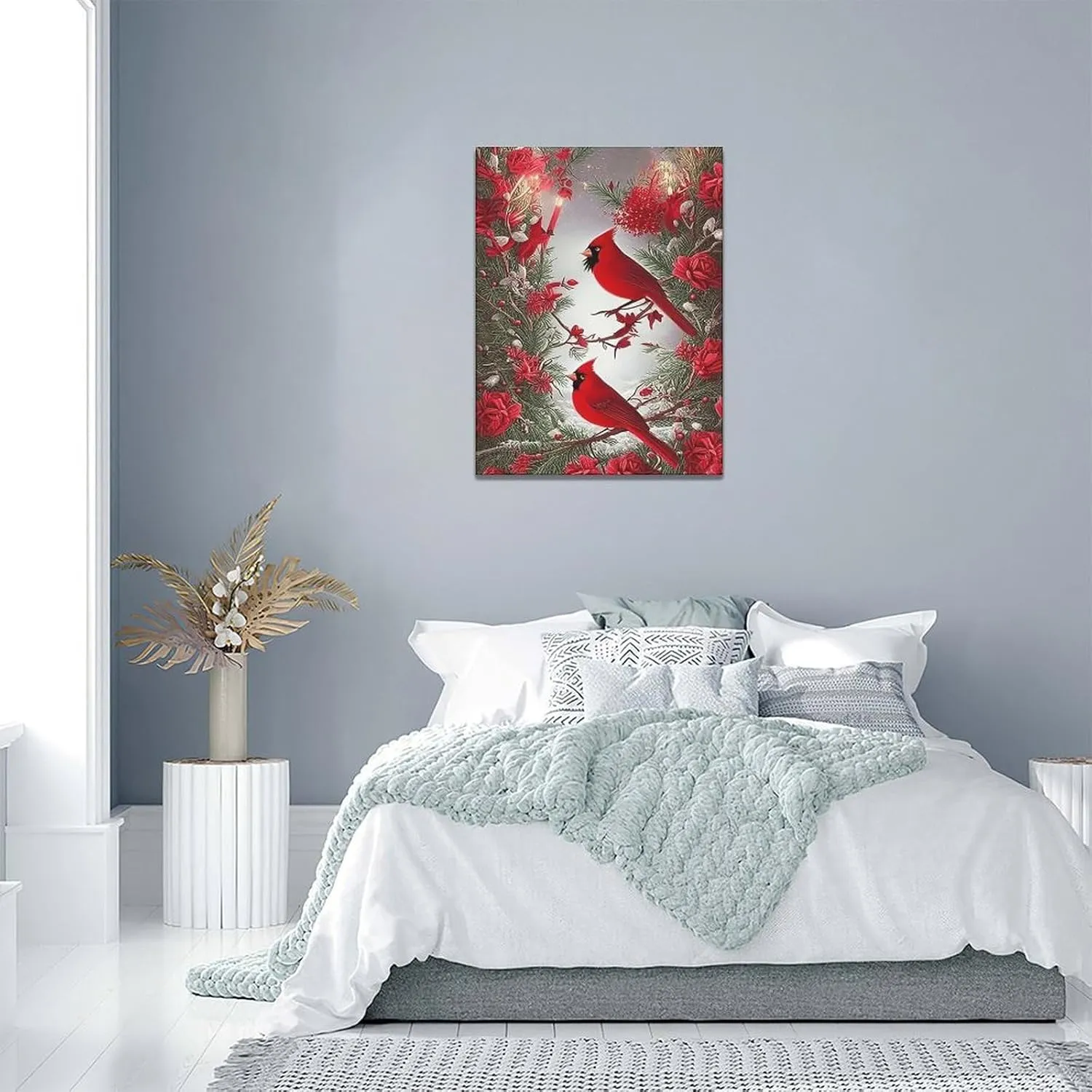 Cardinal Wall Art Winter Red Bird Pictures Wall Decor Rustic Farmhouse Canvas Painting Modern Artwork Home Decoration for Living Room Bathroom Bedroom Office Framed 12"x16"