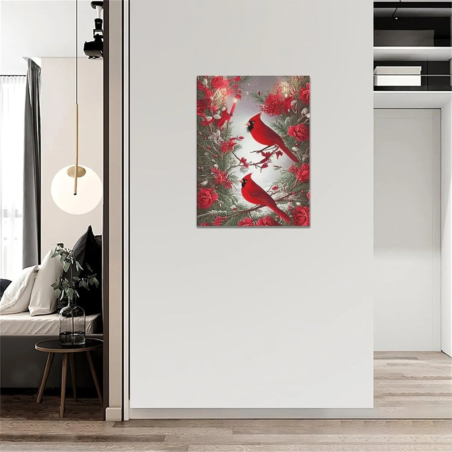 Cardinal Wall Art Winter Red Bird Pictures Wall Decor Rustic Farmhouse Canvas Painting Modern Artwork Home Decoration for Living Room Bathroom Bedroom Office Framed 12"x16"