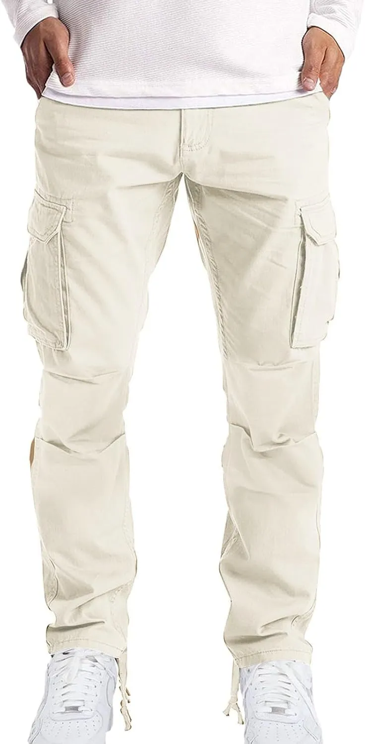 Cargo Pants for Men Tactical Jogging Pants Baggy Wide Leg Sweatpants Elastic Waist Jogger Pants with Multi Pockets