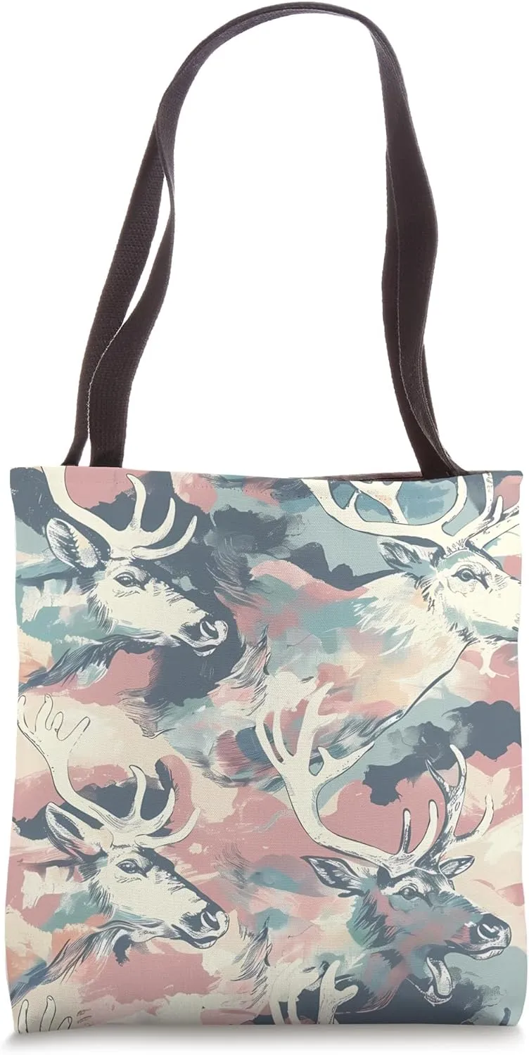 Caribou Pastel Animal Wildlife Pattern Tote Bag