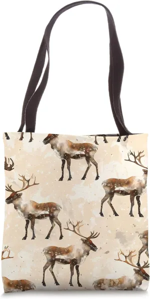 Caribou Wildlife Pattern 2D Animal Design Tote Bag