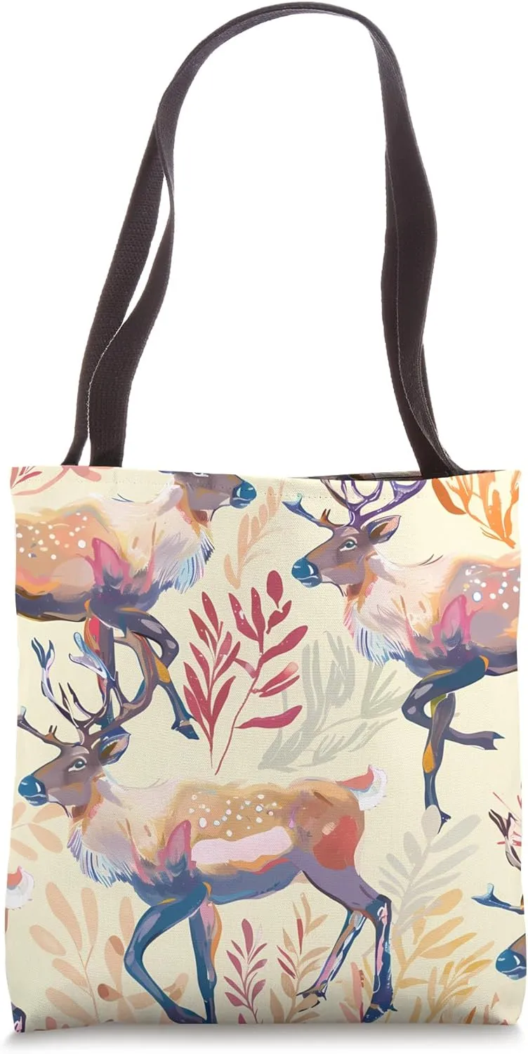 Caribou Wildlife Pattern Pastel Animal Print Tote Bag