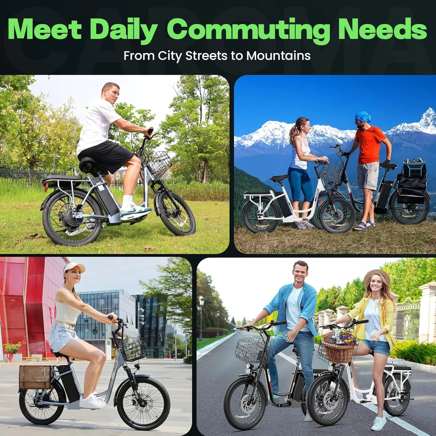 Caroma Peak 1200W Electric Scooter with Seat, 20" X 3" Off-Road Tires, 500Wh Battery, 30Miles Range, 20MPH Top Speed, Adjustable Electric Scooter for Adults with Basket, Adults Ebike for Commuting