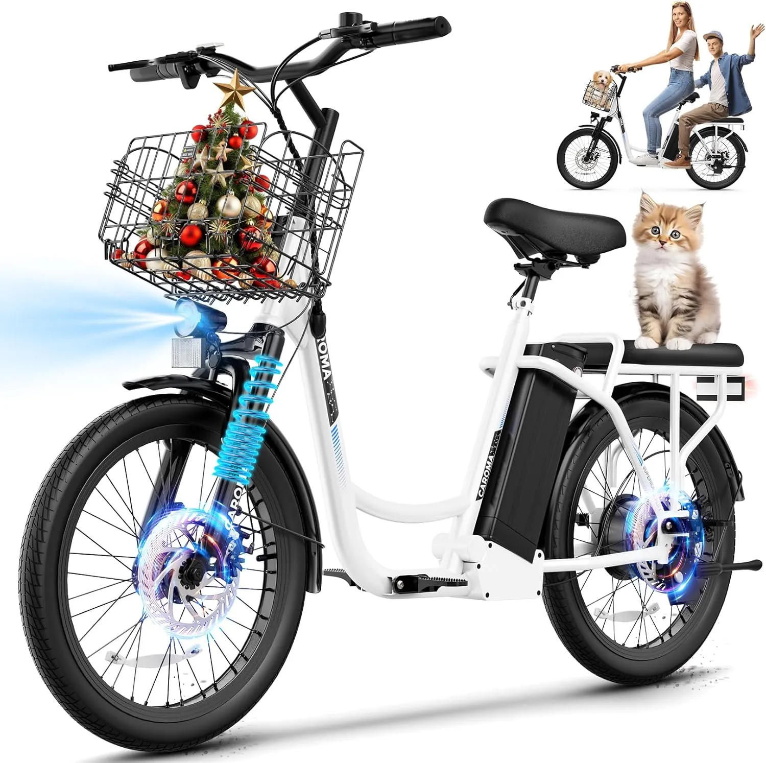 Caroma Peak 1200W Electric Scooter with Seat, 20" X 3" Off-Road Tires, 500Wh Battery, 30Miles Range, 20MPH Top Speed, Adjustable Electric Scooter for Adults with Basket, Adults Ebike for Commuting