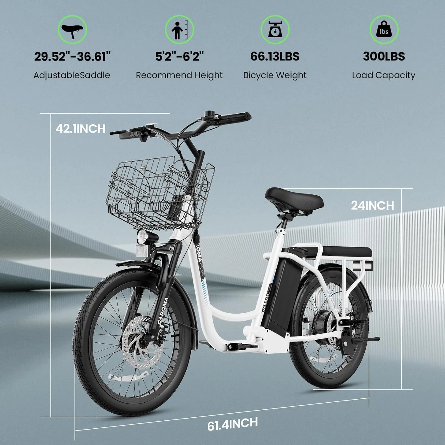 Caroma Peak 1200W Electric Scooter with Seat, 20" X 3" Off-Road Tires, 500Wh Battery, 30Miles Range, 20MPH Top Speed, Adjustable Electric Scooter for Adults with Basket, Adults Ebike for Commuting