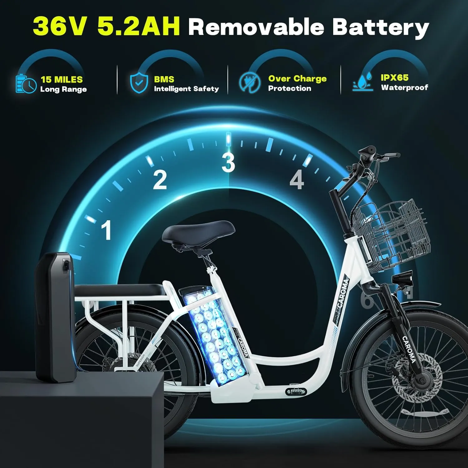 Caroma Peak 1200W Electric Scooter with Seat, 20" X 3" Off-Road Tires, 500Wh Battery, 30Miles Range, 20MPH Top Speed, Adjustable Electric Scooter for Adults with Basket, Adults Ebike for Commuting