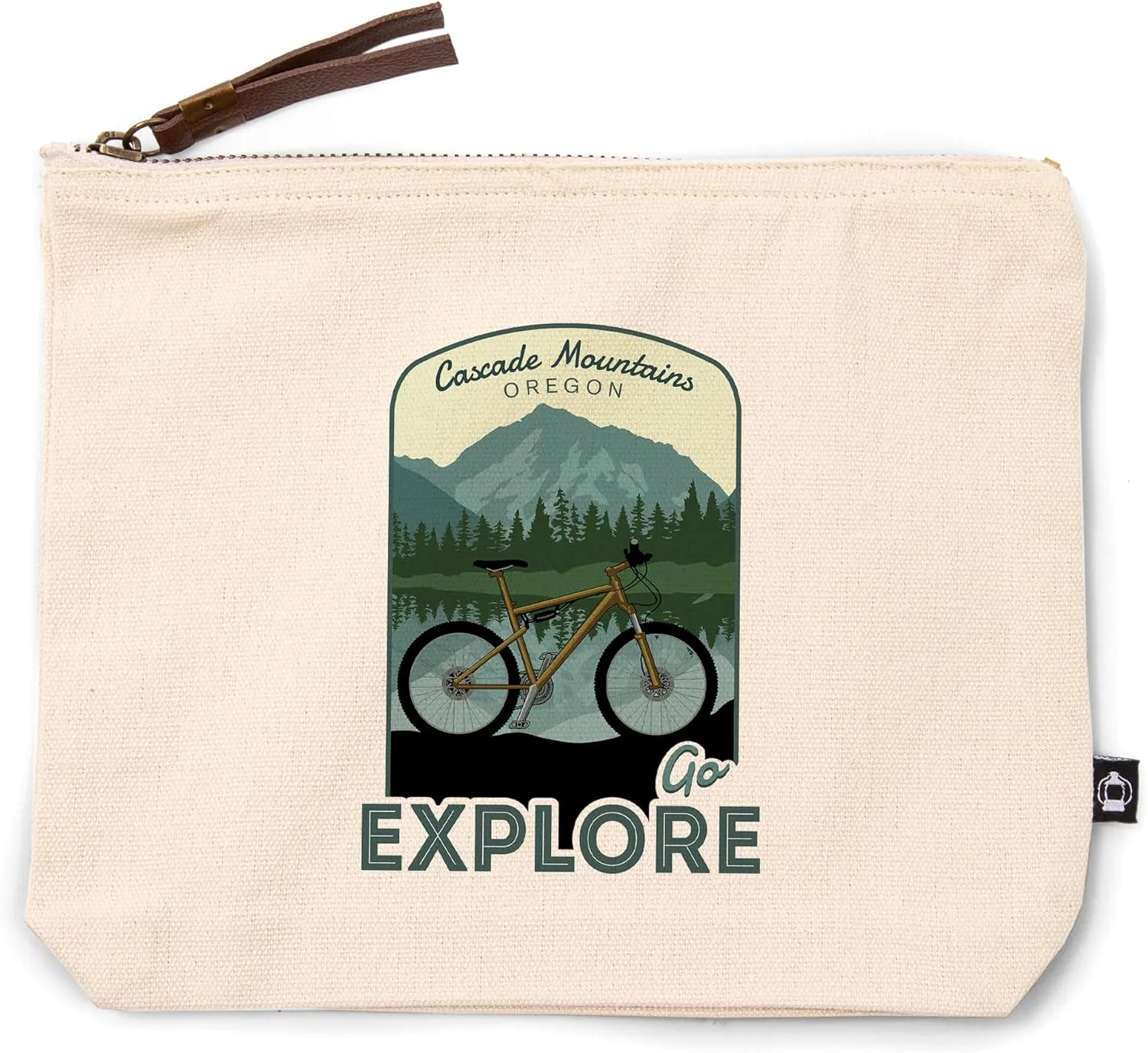 Cascade Mountains, Oregon, Go Explore, Bike, 100% Cotton Zipper Pouch, Travel Accessory, Go Bag