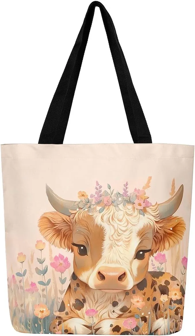 Castle Fairy Rustic Farmhouse Canvas Tote Bag 19.7x5.1 Inch Floral Animal Aesthetic Tote Bag for Adults Shopping Gym