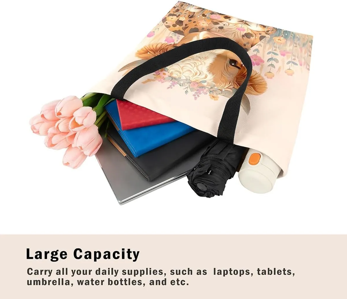 Castle Fairy Rustic Farmhouse Canvas Tote Bag 19.7x5.1 Inch Floral Animal Aesthetic Tote Bag for Adults Shopping Gym
