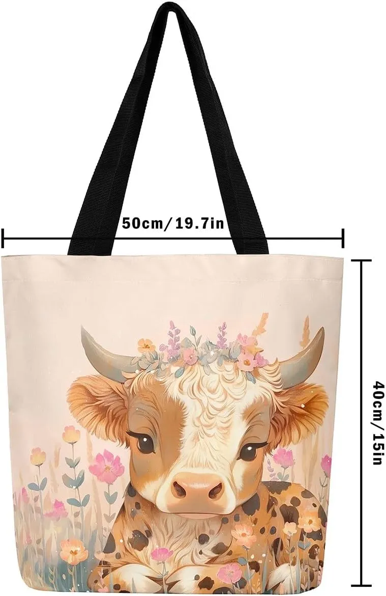 Castle Fairy Rustic Farmhouse Canvas Tote Bag 19.7x5.1 Inch Floral Animal Aesthetic Tote Bag for Adults Shopping Gym