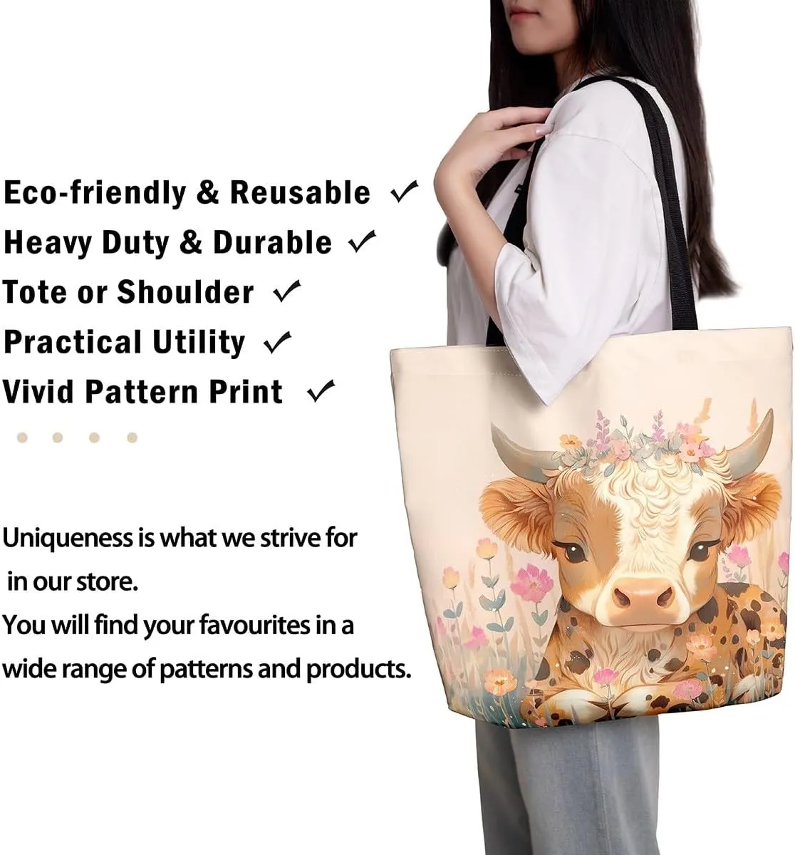 Castle Fairy Rustic Farmhouse Canvas Tote Bag 19.7x5.1 Inch Floral Animal Aesthetic Tote Bag for Adults Shopping Gym