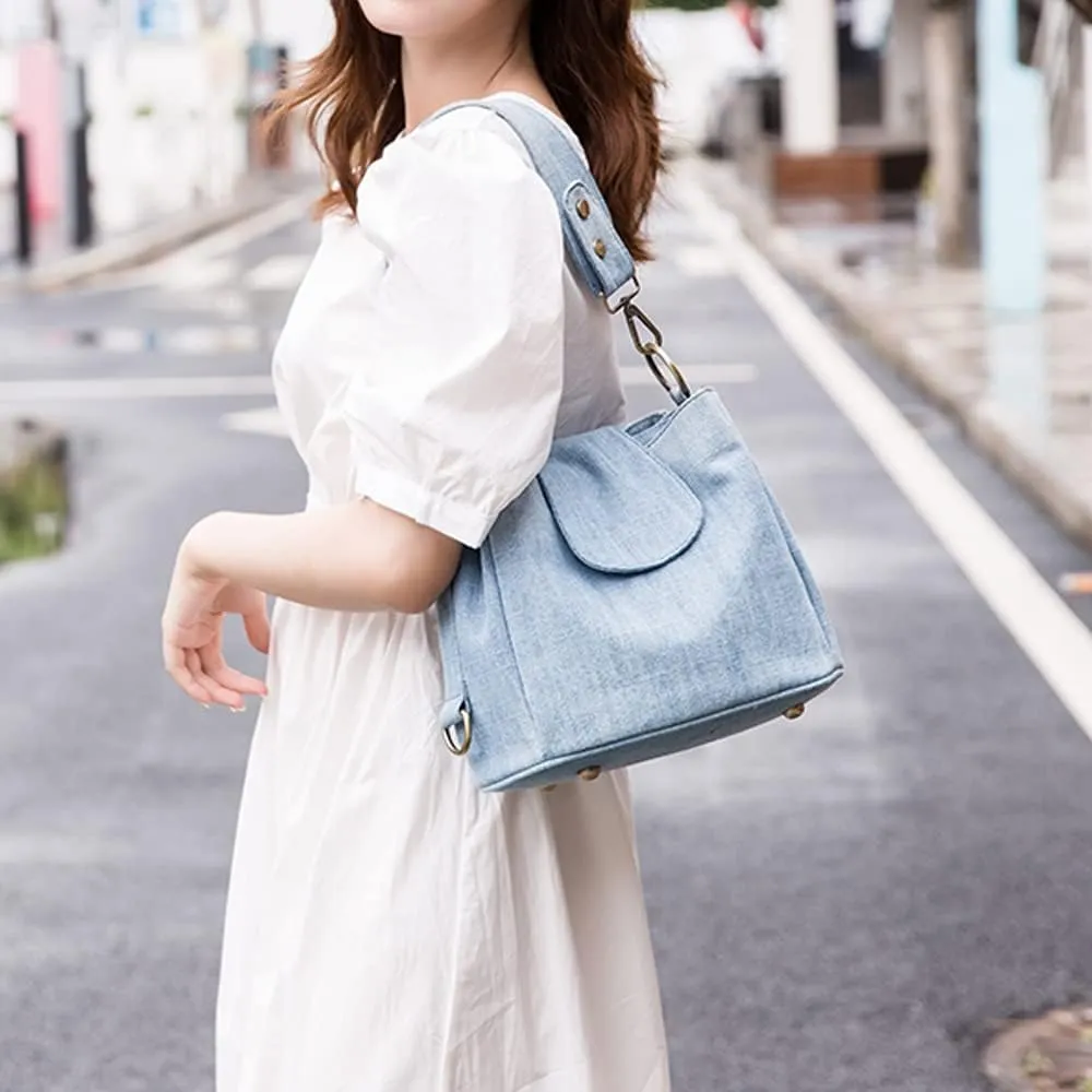 Casual Denim Bucket Shoulder Handbag Women Crossbody Bags Large Capacity Female Tote Vintage Canvas Purse Bag