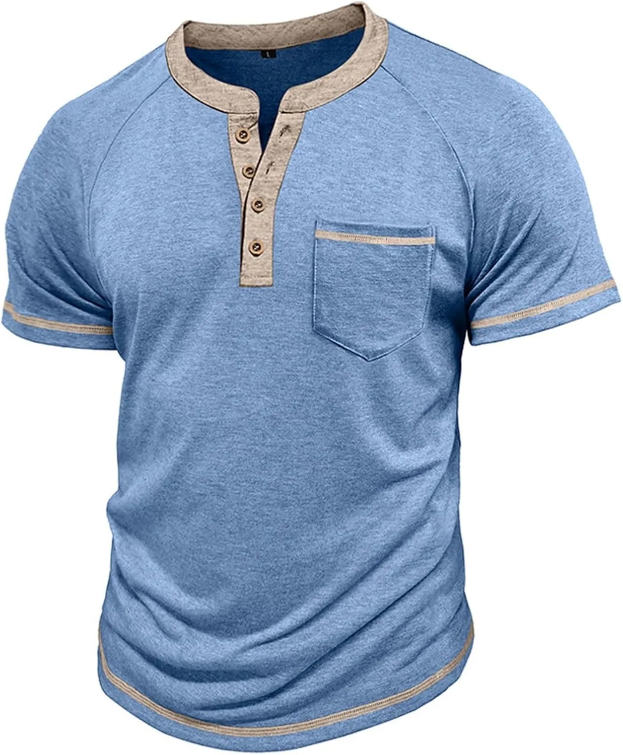 Casual Henley Shirts for Men Classic Button Up Cotton Short Sleeve T-Shirt Summer Basic Solid Lightweight Tees Tops