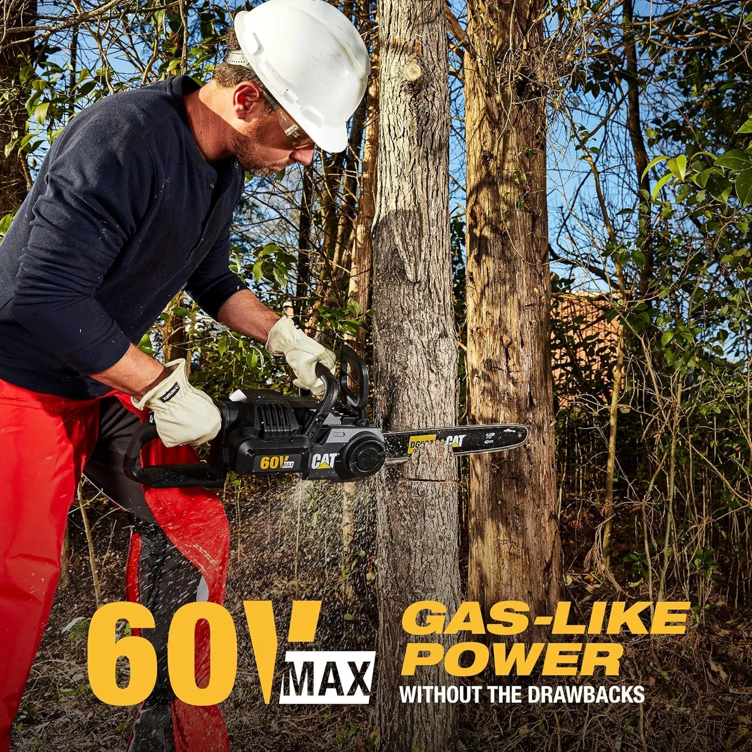 Cat DG630 60V Brushless 16” Chainsaw, Battery Chainsaw with Tool-Free Chain Tensioning, Electric Chainsaw Cordless with Chain Brake for Safety – Battery & Charger Included
