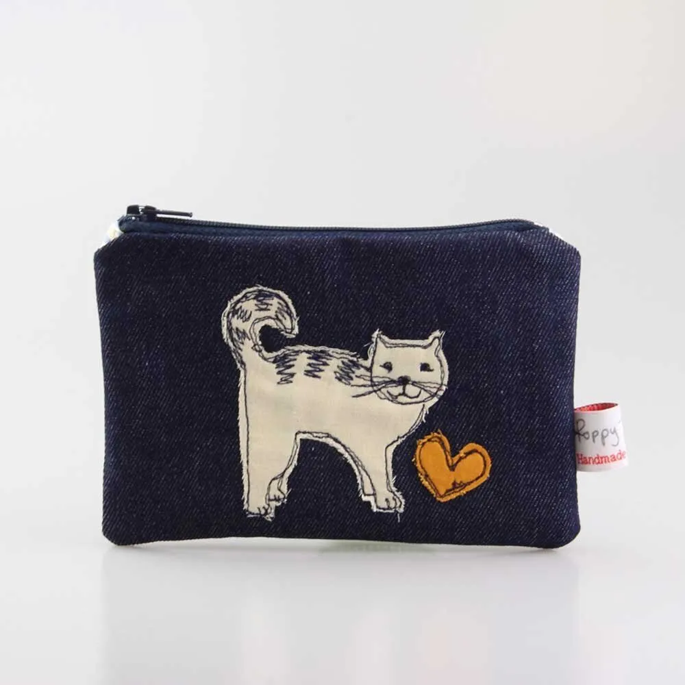 Cat Embroidered Coin Purse - Poppy Treffry