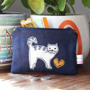 Cat Embroidered Coin Purse - Poppy Treffry