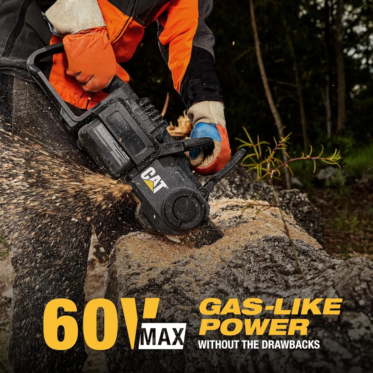 Caterpillar DG631 60V Brushless 18” Chainsaw, Battery Chainsaw with Chain Brake for Safety, Electric Chainsaw Cordless with Tool-Free Chain Tensioning – Battery & Charger Included