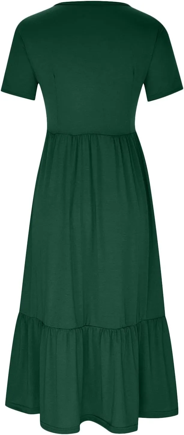 Ceboyel Women's Short Sleeve Ruffle Midi Dress Tiered Trendy Casual Dresses Swing Plain T Shirt Dress Spring Outfits 2023