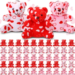 Ceenna 50 Pcs Valentines Plush Bear Heart for Girlfriend Stuffed Animal Toys Small Bear with Red Heart Mini Valentine's Day Plush Bulk for Girlfriend Boyfriend Valentine Gifts (Heart,Heart Color)