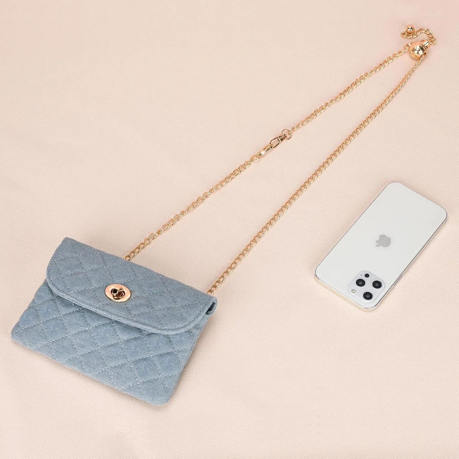 Chain belt bag for women, Fasion denim waist purse,Designer Checkered crossbody purse，small cell phone bag