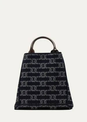 Chain-Link Denim Top-Handle Bag