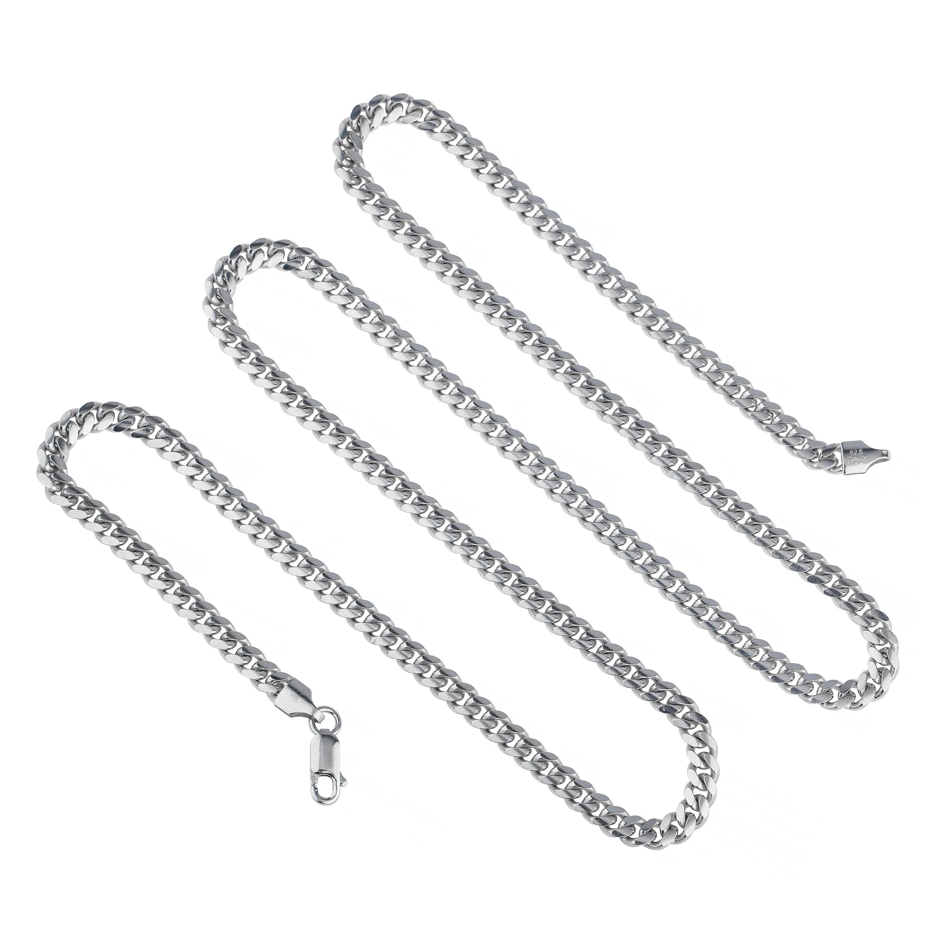 Chain Miami Silver Necklace Italian 925 Sterling Chic Streamlined Curb Link Cuban