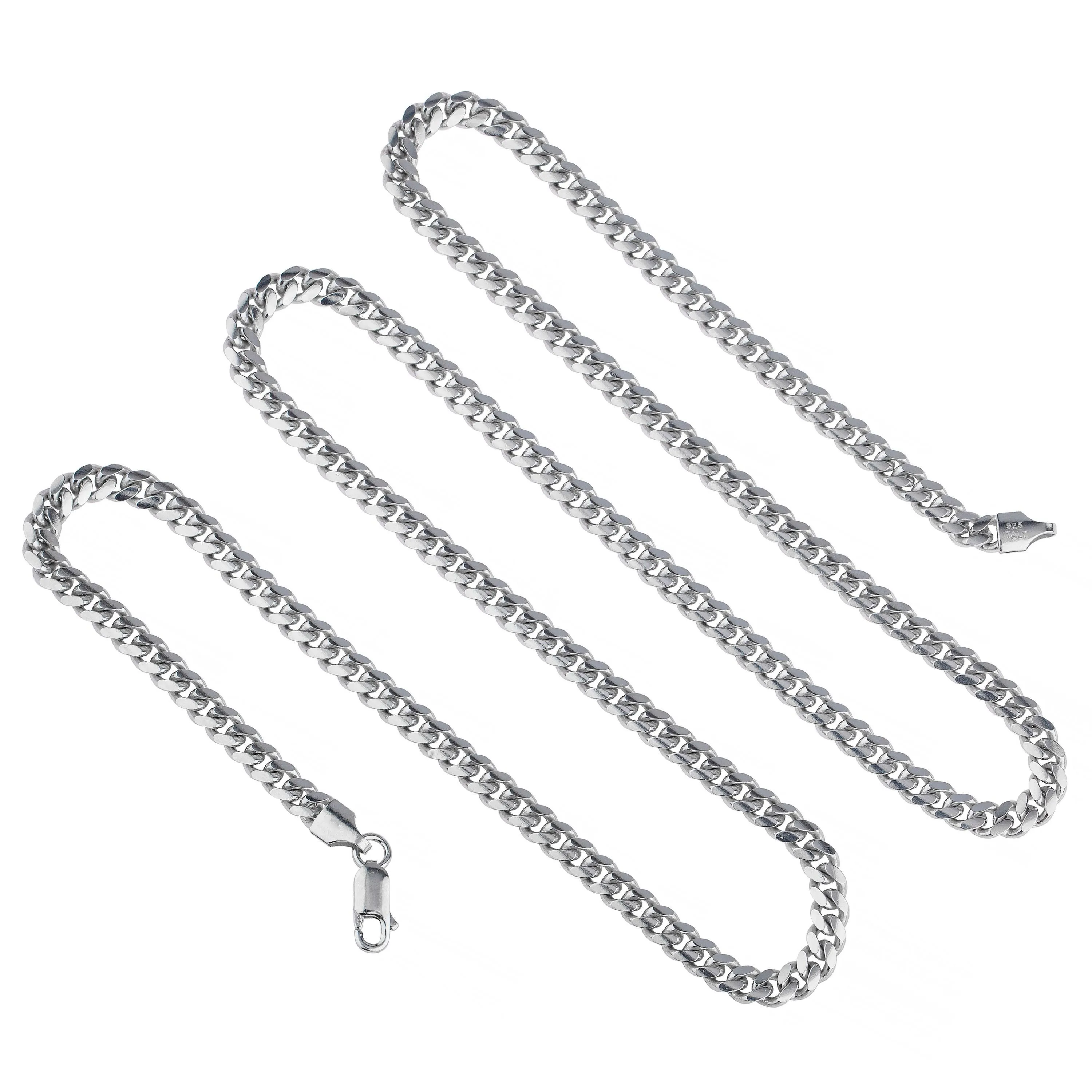 Chain Miami Silver Necklace Italian 925 Sterling Chic Streamlined Curb Link Cuban