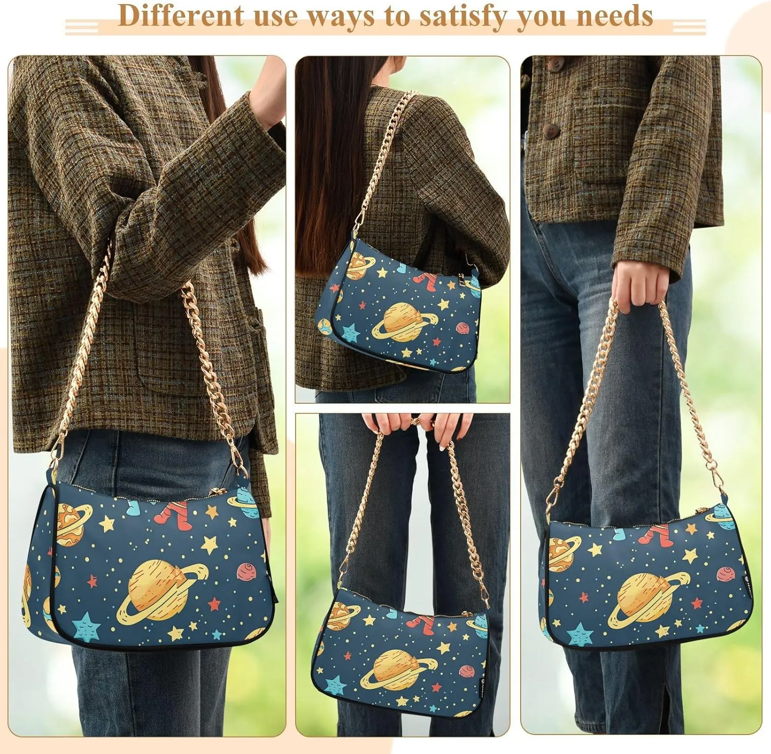 Chain Shoulder Purse Bag with Zipper Pocket for Women Mini Small Hobo Tote Clutch Handbags with Gold Chain Strap