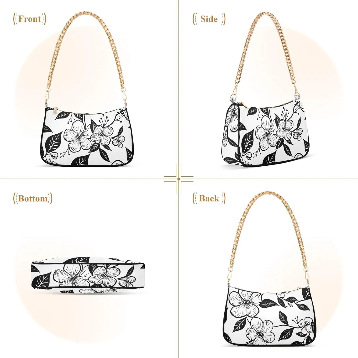 Chain Shoulder Purse Bag with Zipper Pocket for Women Mini Small Hobo Tote Clutch Handbags with Gold Chain Strap