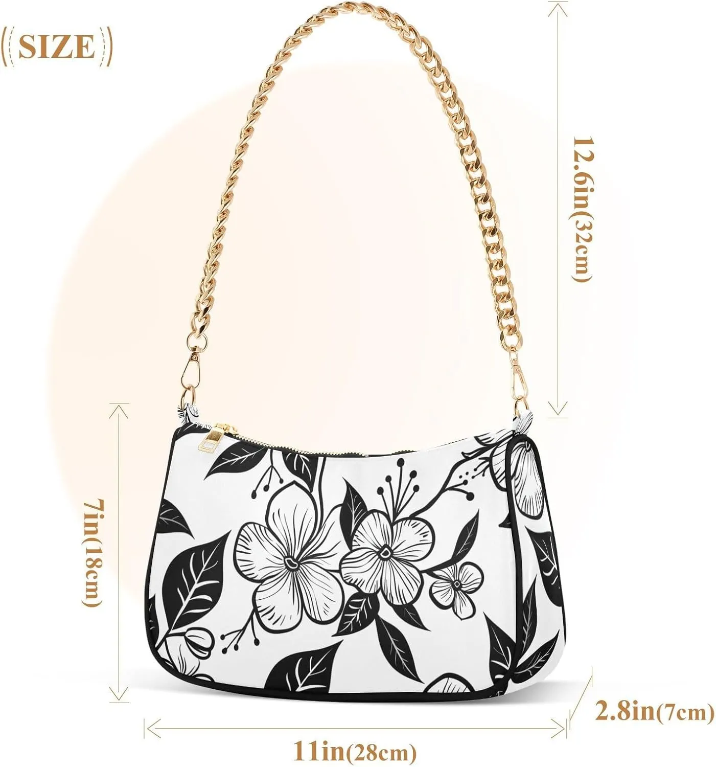 Chain Shoulder Purse Bag with Zipper Pocket for Women Mini Small Hobo Tote Clutch Handbags with Gold Chain Strap